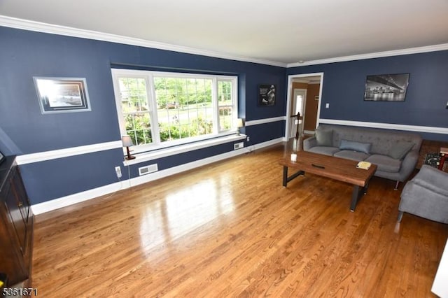 23 Pepperidge Rd, Morris Twp, NJ 07960 - living room featuring wood finished floors, ornamental molding, and baseboards