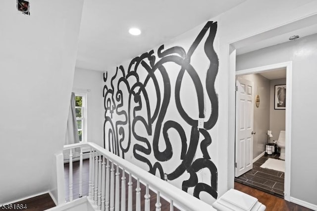 46 Harmony St, North Plainfield Boro, NJ 07060 - staircase with wood finished floors and recessed lighting
