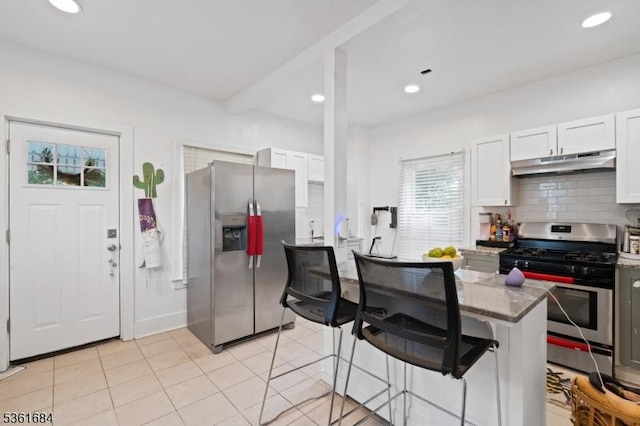 46 Harmony St, North Plainfield Boro, NJ 07060 - kitchen with stainless steel appliances, under cabinet range hood, tasteful backsplash, white cabinets, and recessed lighting