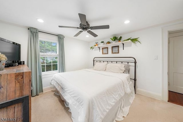 328 John St, Bound Brook Boro, NJ 08805 - bedroom featuring light colored carpet, recessed lighting, and ceiling fan