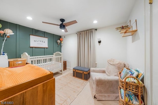 328 John St, Bound Brook Boro, NJ 08805 - carpeted bedroom with recessed lighting, a decorative wall, and ceiling fan