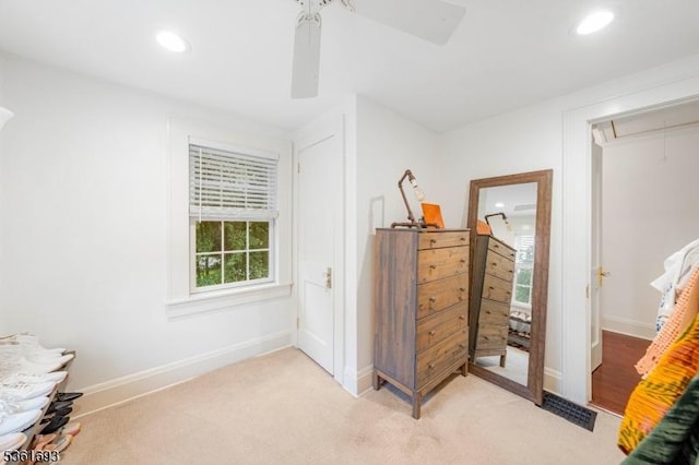 328 John St, Bound Brook Boro, NJ 08805 - bedroom featuring attic access, recessed lighting, ceiling fan, and light carpet