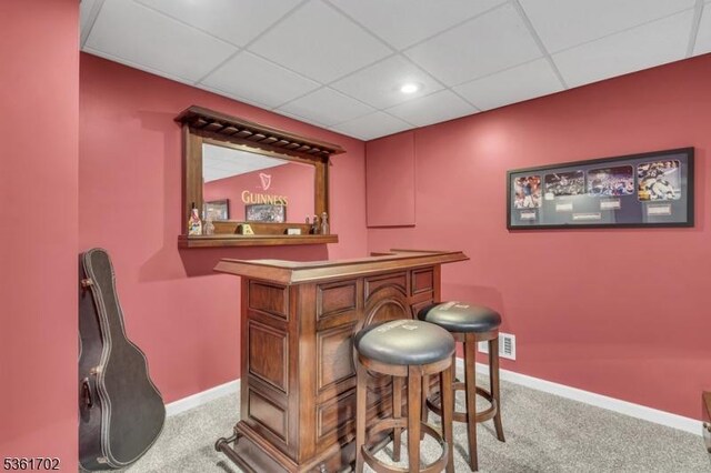 11 Wesley Rd, Hillsborough Twp, NJ 08844 - indoor dry bar featuring carpet, a drop ceiling, and baseboards