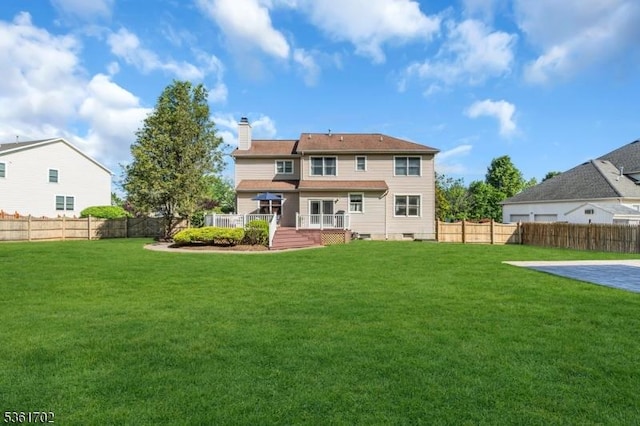 11 Wesley Rd, Hillsborough Twp, NJ 08844 - rear view of property with a wooden deck and a chimney