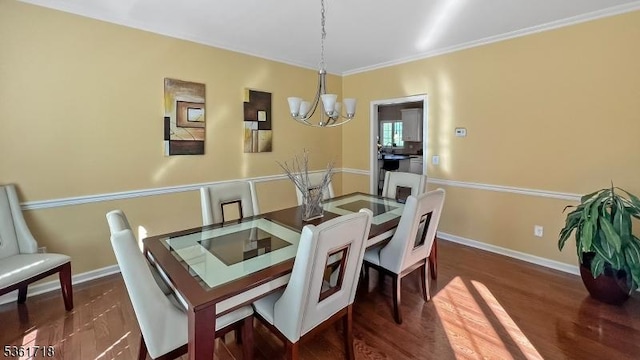 2 Murphy Dr, Hillsborough Twp, NJ 08844 - dining space with a chandelier, wood finished floors, baseboards, and ornamental molding