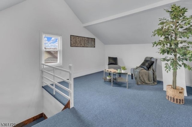 234 Trenton Ave, Clifton City, NJ 07011 - living area featuring lofted ceiling, carpet, baseboards, and an upstairs landing