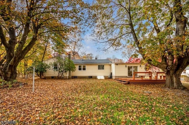 1473 Sussex Tpke, Randolph Twp, NJ 07869 - rear view of house with a wooden deck and crawl space
