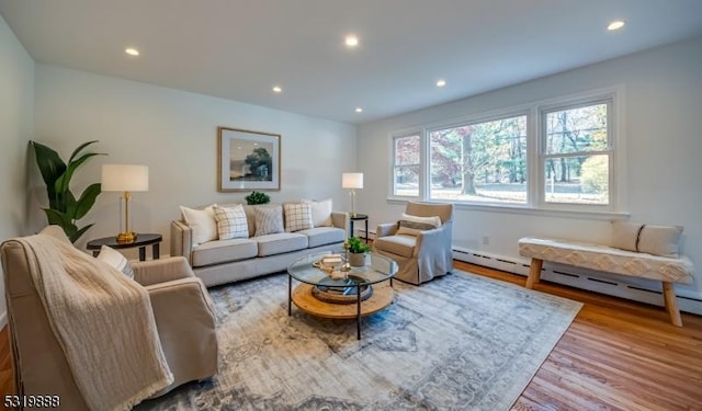 1473 Sussex Tpke, Randolph Twp, NJ 07869 - living area with wood finished floors, recessed lighting, and a baseboard radiator