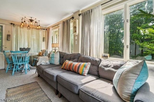 27 Fairway Dr, West Orange Twp, NJ 07052 - living room featuring a chandelier and carpet flooring