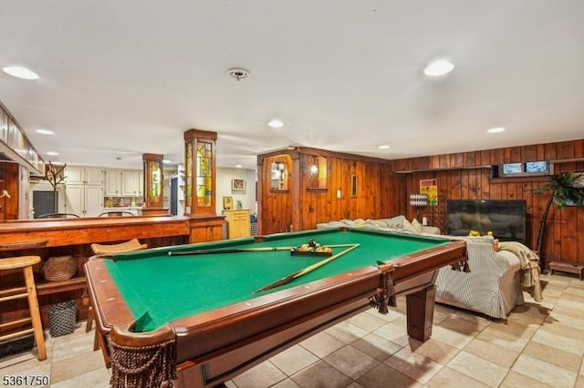 27 Fairway Dr, West Orange Twp, NJ 07052 - rec room featuring wood walls, recessed lighting, and billiards
