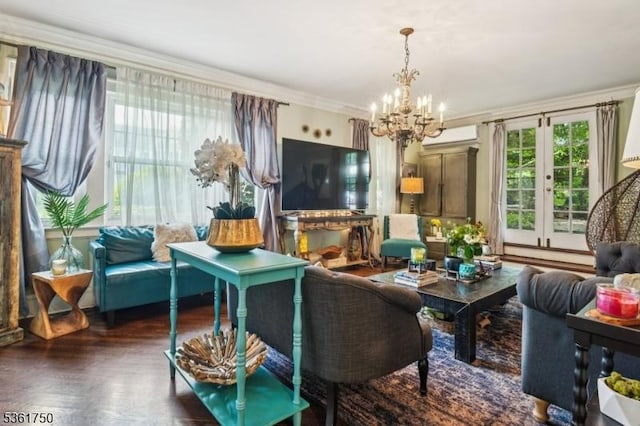 27 Fairway Dr, West Orange Twp, NJ 07052 - living room featuring a chandelier, ornamental molding, baseboard heating, and wood finished floors