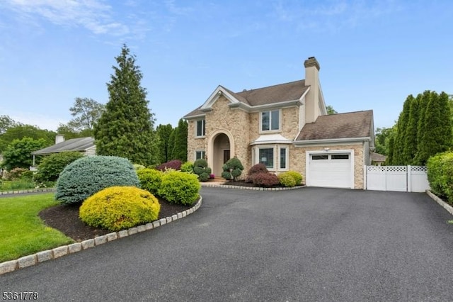 11 Putnam Ave, Berkeley Heights Twp, NJ 07922 - traditional-style home with a garage, asphalt driveway, a chimney, and stone siding