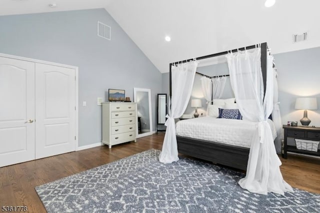 11 Putnam Ave, Berkeley Heights Twp, NJ 07922 - bedroom with high vaulted ceiling, wood finished floors, recessed lighting, and baseboards