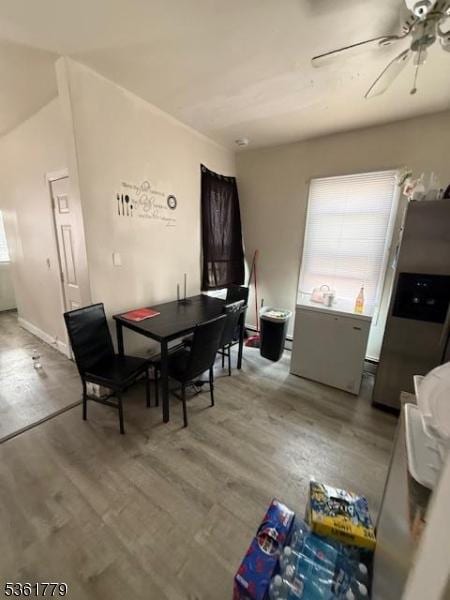 286 N 6th St, Prospect Park Boro, NJ 07508 - dining space featuring wood finished floors and ceiling fan