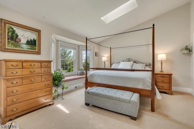 20 Pinehurst Dr, Washington Twp, NJ 07882 - bedroom with light carpet, a skylight, lofted ceiling, and baseboards