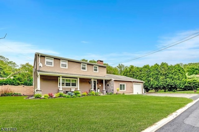 31 Center St, Netcong Boro, NJ 07857 - view of front of property featuring driveway, a garage, a porch, and a chimney
