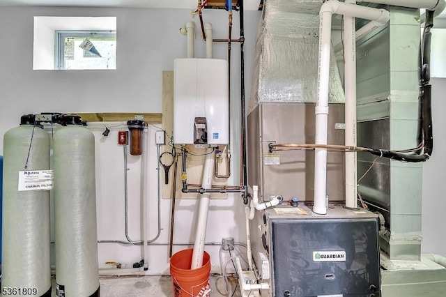 23 Meadow Ln, Sparta Twp, NJ 07871 - utility room featuring tankless water heater and heating unit