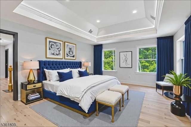 23 Meadow Ln, Sparta Twp, NJ 07871 - bedroom with a raised ceiling, light wood-type flooring, and recessed lighting