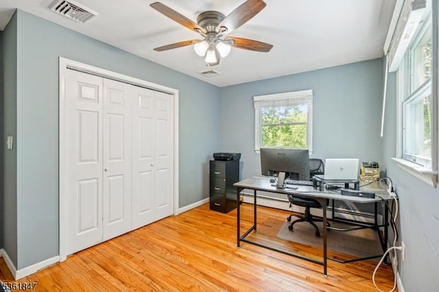 80 Cedar Tree Dr, Vernon Twp, NJ 07422 - office space featuring ceiling fan, light wood-style floors, and baseboards