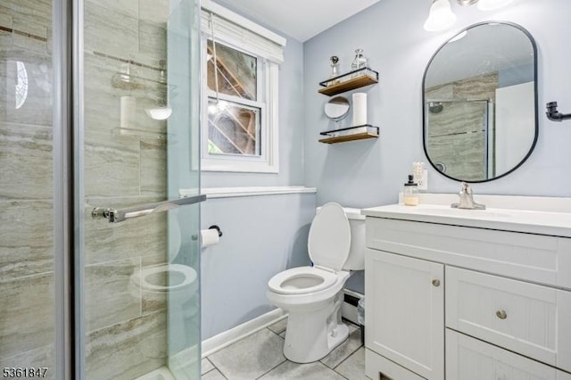 80 Cedar Tree Dr, Vernon Twp, NJ 07422 - full bath featuring toilet, vanity, tile patterned floors, a shower stall, and baseboards