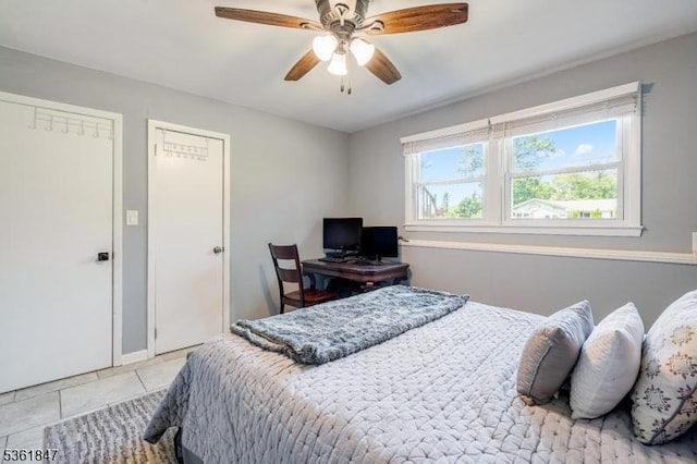 80 Cedar Tree Dr, Vernon Twp, NJ 07422 - bedroom featuring light tile patterned floors, baseboards, and ceiling fan