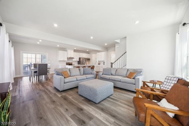 16 Esposito Ln, Roxbury Twp, NJ 07850 - living area with wood finished floors, recessed lighting, and stairway