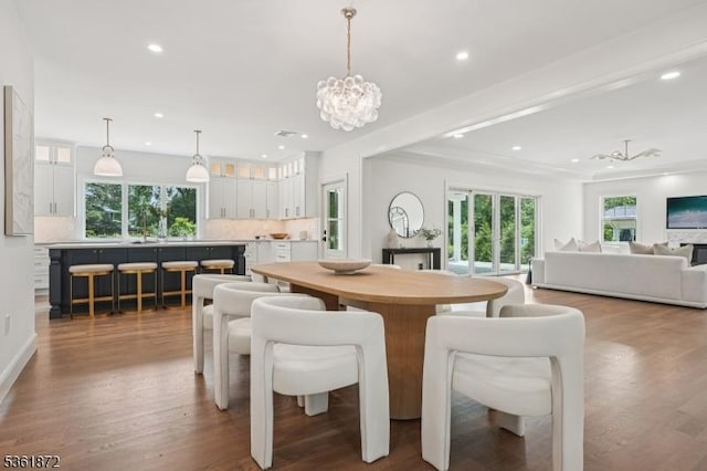 107 Rutland Rd, Glen Rock Boro, NJ 07452 - dining space featuring a chandelier, recessed lighting, and wood finished floors