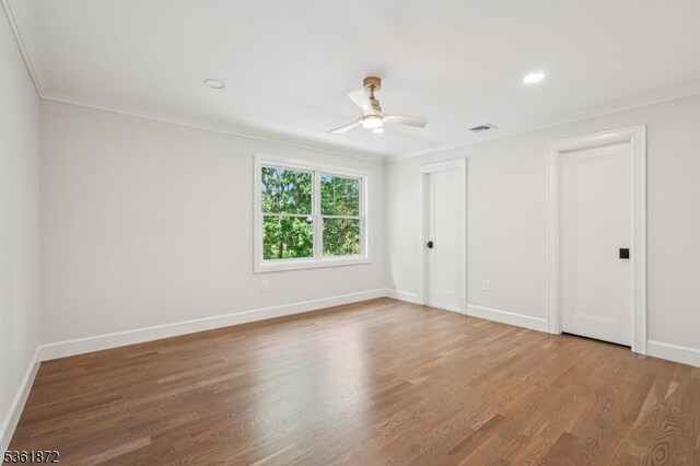 107 Rutland Rd, Glen Rock Boro, NJ 07452 - unfurnished bedroom featuring ornamental molding, baseboards, wood finished floors, recessed lighting, and ceiling fan