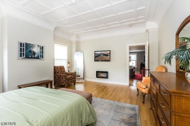 15 Yantecaw Ave, Bloomfield Twp, NJ 07003 - bedroom with light wood-style flooring and a glass covered fireplace