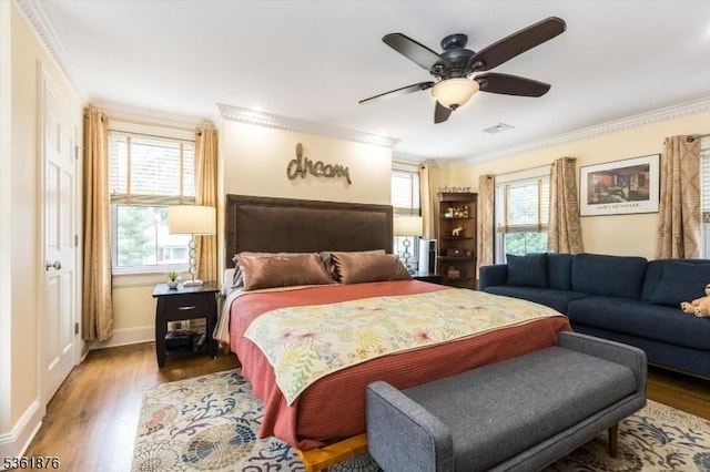 15 Yantecaw Ave, Bloomfield Twp, NJ 07003 - bedroom featuring ornamental molding, wood finished floors, and a ceiling fan