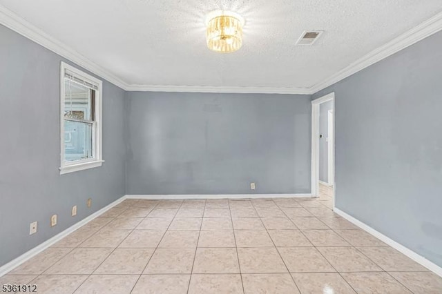 391 Lewis St, Franklin Twp, NJ 08873 - empty room with ornamental molding, a textured ceiling, baseboards, and light tile patterned flooring