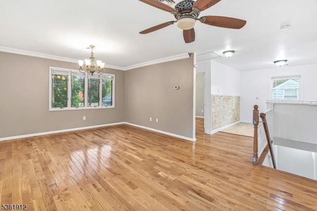 391 Lewis St, Franklin Twp, NJ 08873 - unfurnished room featuring light wood-style flooring, baseboards, a chandelier, ornamental molding, and a ceiling fan