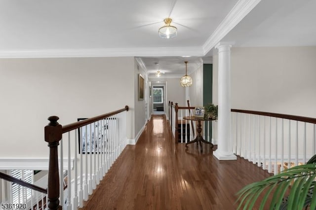 52 Independence Dr, Bernards Twp, NJ 07920 - corridor with an upstairs landing, wood finished floors, crown molding, and baseboards