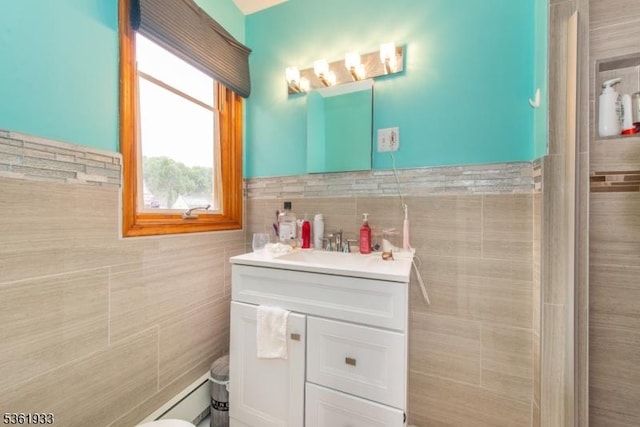 30 Filbert Ln, Union Twp, NJ 07083 - bathroom featuring tile walls, vanity, and wainscoting