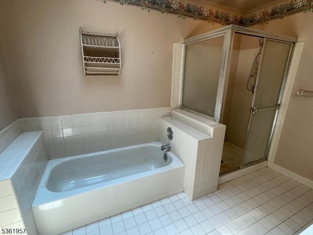 55 Weatherhill Rd, Hamburg Boro, NJ 07419 - bathroom with tile patterned floors, a garden tub, and a stall shower