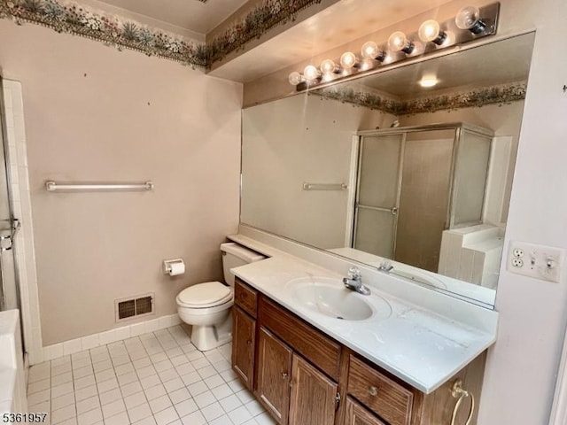 55 Weatherhill Rd, Hamburg Boro, NJ 07419 - full bath featuring tile patterned flooring, a shower with door, vanity, toilet, and baseboards