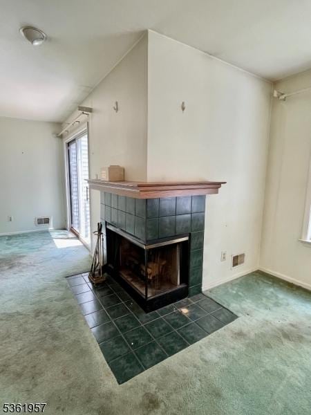 55 Weatherhill Rd, Hamburg Boro, NJ 07419 - unfurnished living room featuring a fireplace, carpet, and baseboards