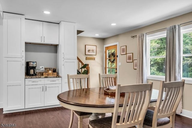 172 Ferry Rd, Delaware Twp, NJ 08822 - dining area with plenty of natural light, dark wood-type flooring, recessed lighting, and stairway