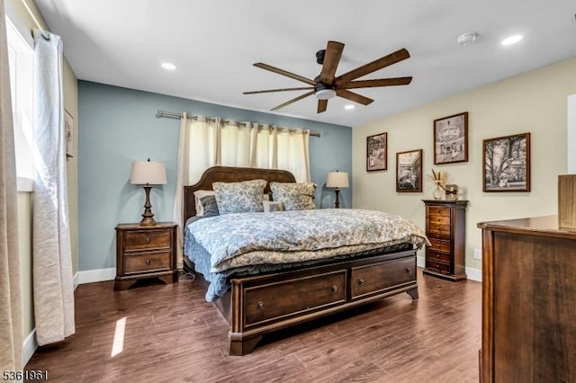 172 Ferry Rd, Delaware Twp, NJ 08822 - bedroom with dark wood finished floors, recessed lighting, and ceiling fan