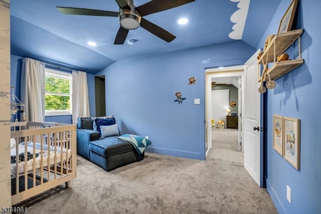 172 Ferry Rd, Delaware Twp, NJ 08822 - carpeted bedroom with vaulted ceiling, recessed lighting, and a ceiling fan