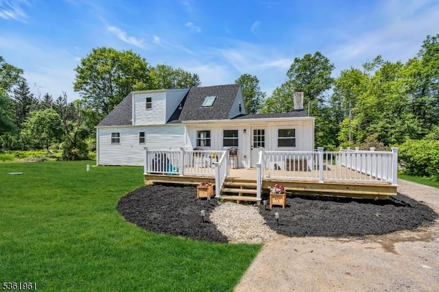 172 Ferry Rd, Delaware Twp, NJ 08822 - rear view of house featuring a lawn, a chimney, a wooden deck, and roof with shingles
