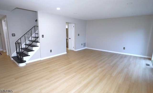 914 Merritt Dr Unit E, Hillsborough Twp, NJ 08844 - empty room with stairway, light wood-type flooring, and baseboards