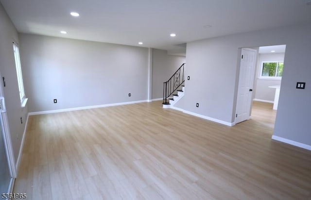 914 Merritt Dr Unit E, Hillsborough Twp, NJ 08844 - unfurnished room featuring stairs, recessed lighting, baseboards, and light wood finished floors