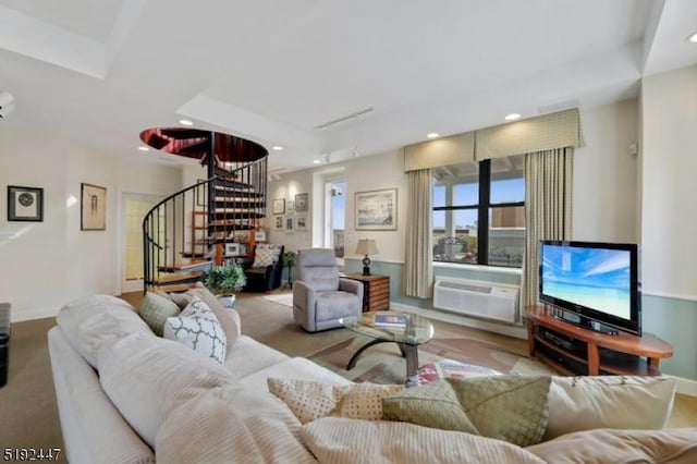 111 Mulberry St Unit Sky, Newark City, NJ 07102 - living room featuring stairway, recessed lighting, baseboards, and a wall unit AC