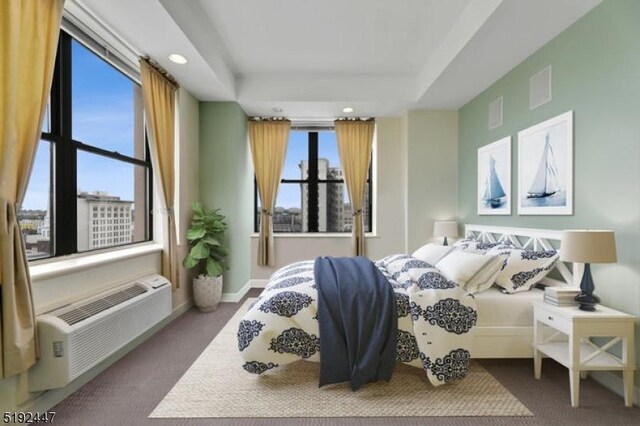 111 Mulberry St Unit Sky, Newark City, NJ 07102 - carpeted bedroom with recessed lighting, an AC wall unit, and baseboards