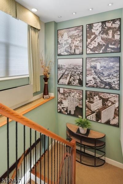 111 Mulberry St Unit Sky, Newark City, NJ 07102 - hallway featuring carpet flooring, baseboards, and recessed lighting