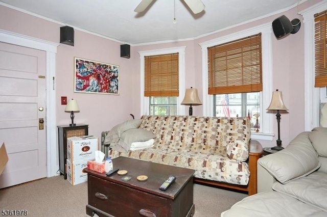 267 Hoover Ave, Bloomfield Twp, NJ 07003 - carpeted living area with ceiling fan and ornamental molding