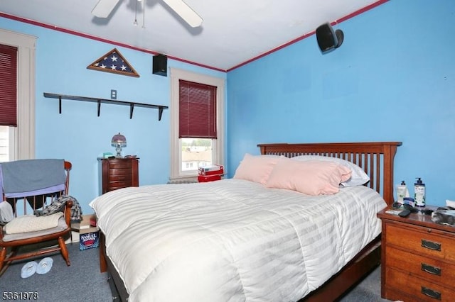267 Hoover Ave, Bloomfield Twp, NJ 07003 - bedroom featuring multiple windows, carpet flooring, crown molding, and ceiling fan