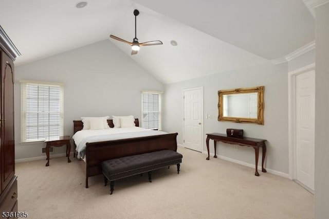 7 Watchung Dr, Bernards Twp, NJ 07920 - bedroom featuring lofted ceiling, light carpet, baseboards, and ceiling fan