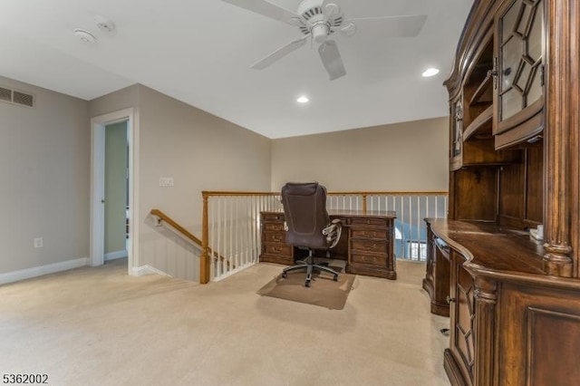 2 Moore Dr, Raritan Twp, NJ 08822 - home office with light colored carpet, ceiling fan, recessed lighting, and baseboards